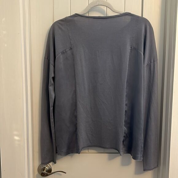 Go Silk Gray Boxy Oversized Long Sleeve Woven Silk and Knit Gray Top, Size XS - Picture 4 of 8